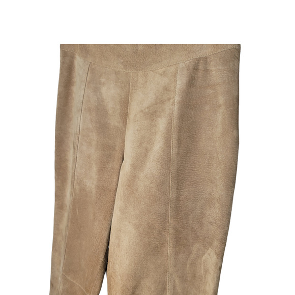 Vintage For Joseph Tan Suede Leather Lined Mid Rise Top Stitching Pants Size 27 - Picture 4 of 6